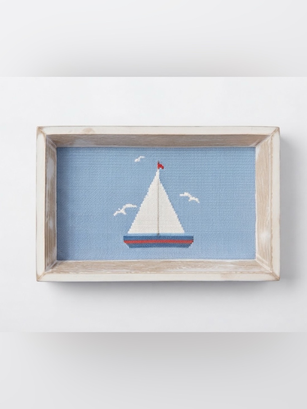 NWT Whelky Think Outside Needlepoint Sailboat Valet Tray Coastal Nautical